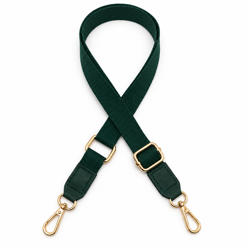 Dark Green Adjustable Woven Bag Strap with Matching Trim