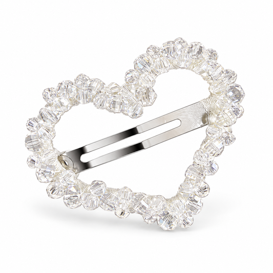 Translucent White Beaded Heart Hair Clip