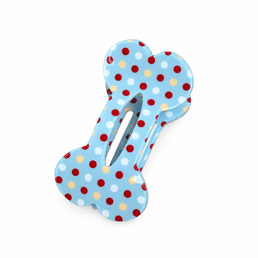 Blue Polka Dot Bone-Shaped Hair Clip