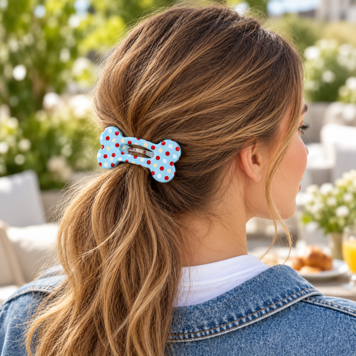 Blue Polka Dot Bone-Shaped Hair Clip
