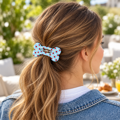 Blue Polka Dot Bone-Shaped Hair Clip